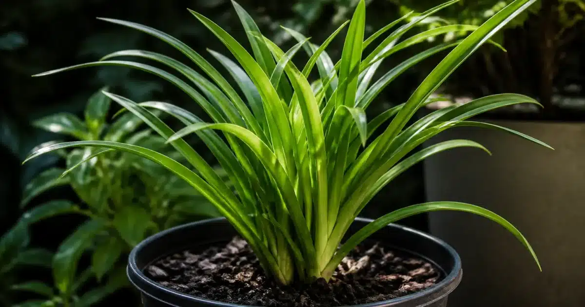 Jeune plant d'agapanthe en pot sans fleurs visibles