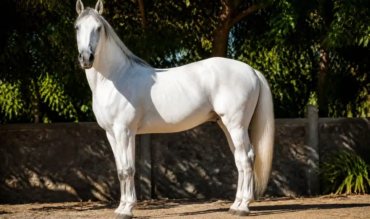 Cheval immobile les quatre pattes verrouillees en position verticale