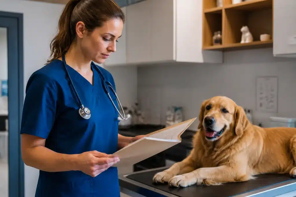 Veterinaire tenant dossier medical avec frais chirurgicaux enumeres