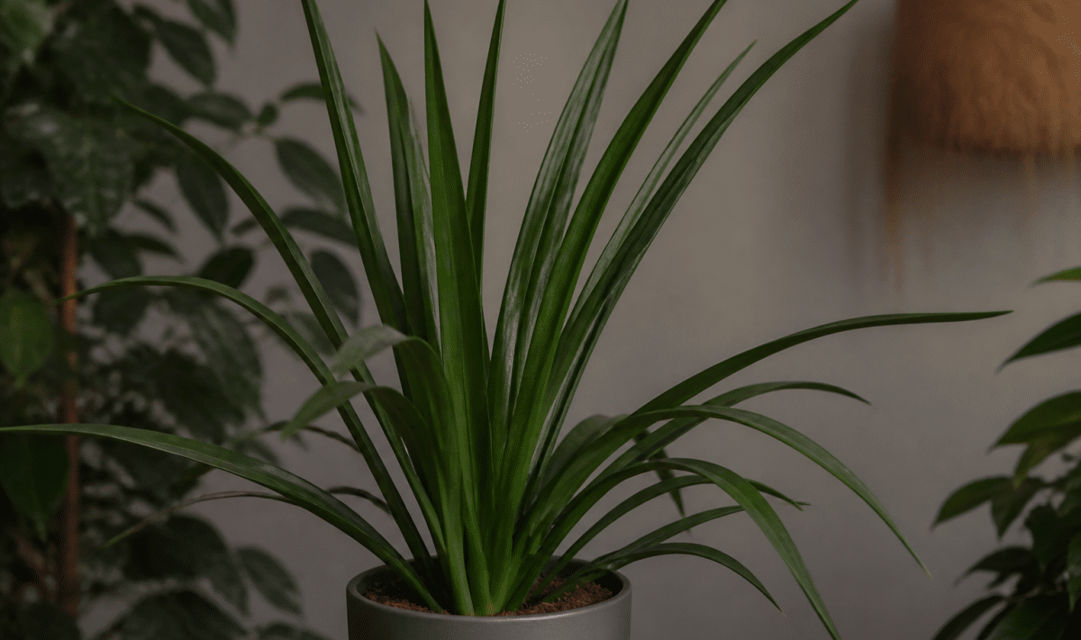 Plante aux longues feuilles vertes pointues en pot