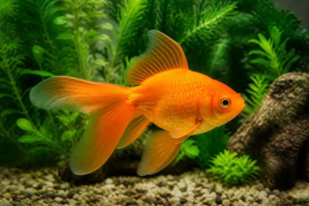 Poisson rouge adulte nageant dans aquarium bien entretenu