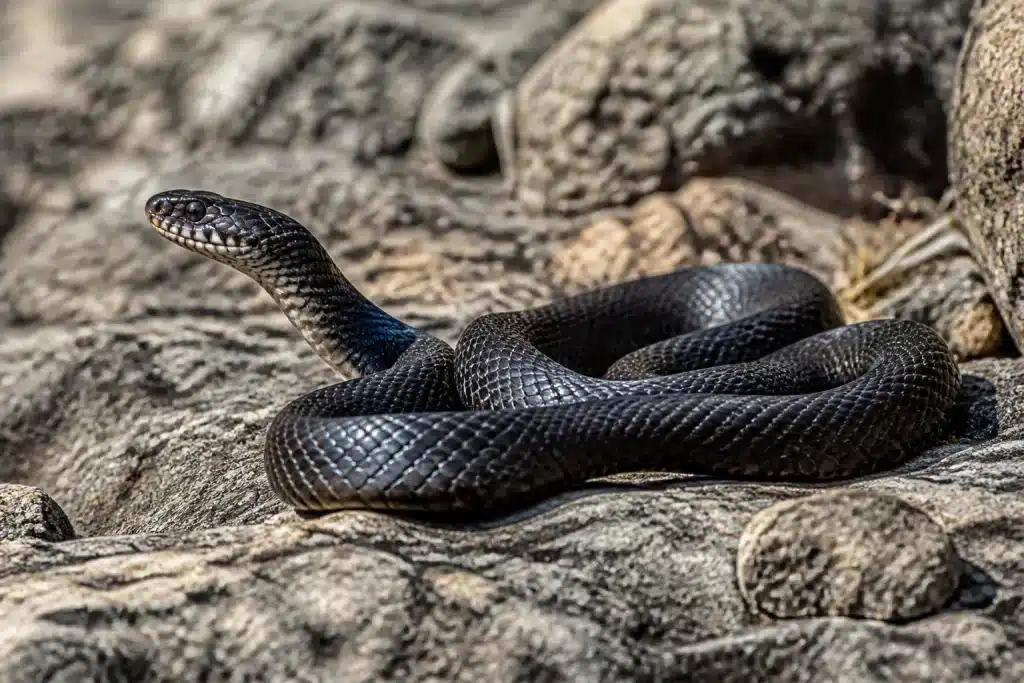 Serpent sur sol rocheux maintenant distance sécuritaire