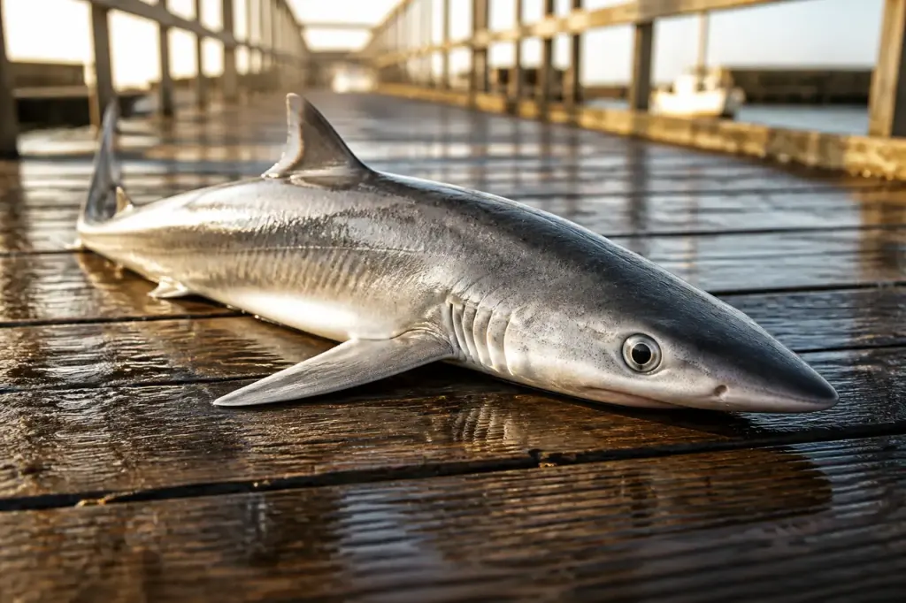 Requin renard gris sur un pont en bois